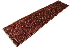 Vintage Red Tribal 4X17 Hossainabad Persian Runner Rug
