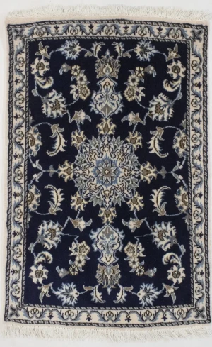 Navy Blue Floral Classic 3X4 Nain Persian Rug