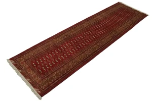 Vintage Red Tribal 3'4X12'6 Turkoman Persian Runner Rug