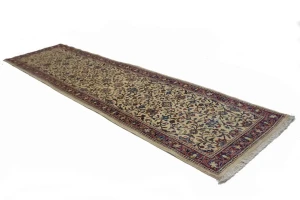 Vintage Cream Floral 3X11 Sarouk Persian Runner Rug