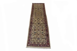 Vintage Cream Floral 3X11 Sarouk Persian Runner Rug