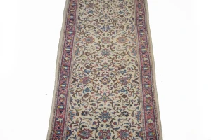 Vintage Cream Floral 3X11 Sarouk Persian Runner Rug
