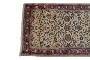 Vintage Cream Floral 3X11 Sarouk Persian Runner Rug