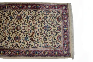 Vintage Cream Floral 3X11 Sarouk Persian Runner Rug