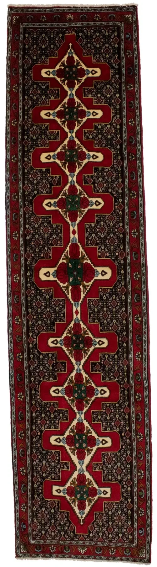 Vintage Red Floral 3X12'5 Bidjar Sanneh Persian Runner Rug