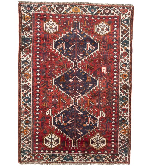 Vintage Red Tribal 3'8X5'6 Shiraz Persian Rug