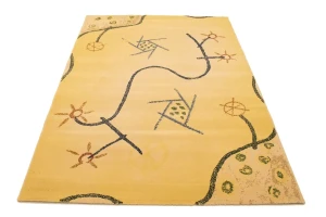 Golden Beige Abstract 5'3X7'4 Machine-Made Modern Rug