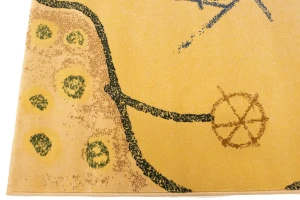 Golden Beige Abstract 5'3X7'4 Machine-Made Modern Rug