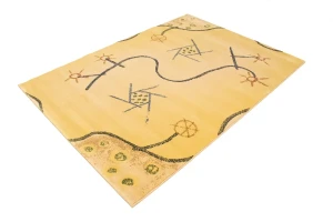 Golden Beige Abstract 5'3X7'4 Machine-Made Modern Rug