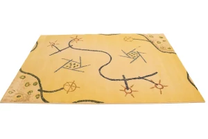 Golden Beige Abstract 5'3X7'4 Machine-Made Modern Rug