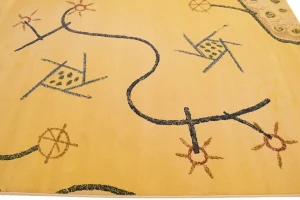 Golden Beige Abstract 5'3X7'4 Machine-Made Modern Rug