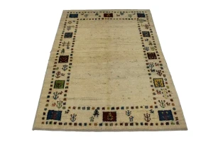 Vintage Cream Tribal 4X6 Gabbeh Persian Rug