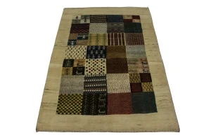 Cream Tribal 3'6X5'4 Gabbeh Persian Rug