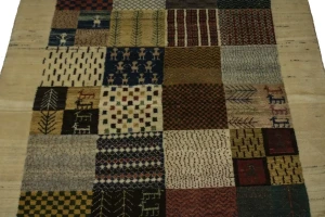 Cream Tribal 3'6X5'4 Gabbeh Persian Rug