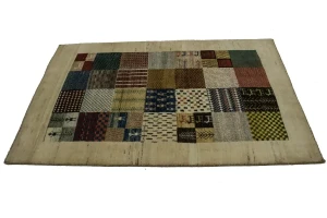 Cream Tribal 3'6X5'4 Gabbeh Persian Rug