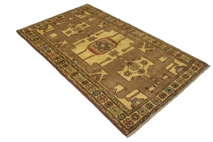 Vintage Khaki Tribal 4X7 Hamedan Persian Rug
