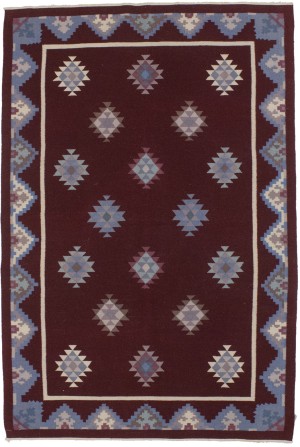 Wine Red Geometric Tribal Kilim 4X6 Chinese Oriental Rug