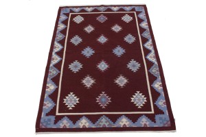 Wine Red Geometric Tribal Kilim 4X6 Chinese Oriental Rug