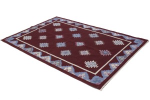 Wine Red Geometric Tribal Kilim 4X6 Chinese Oriental Rug