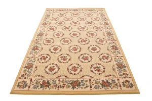 Cream Floral Machine-Made 5'5X8'6 Modern Rug