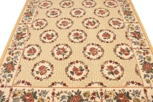 Cream Floral Machine-Made 5'5X8'6 Modern Rug