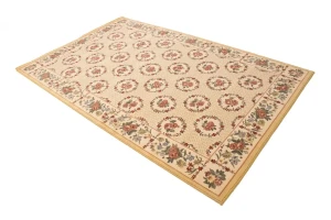 Cream Floral Machine-Made 5'5X8'6 Modern Rug