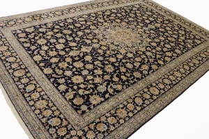 Vintage Dark Navy Traditional 11'6X17'4 Kashan Persian Rug