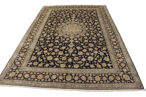 Vintage Dark Navy Traditional 11'6X17'4 Kashan Persian Rug