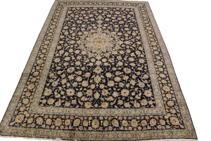 Vintage Dark Navy Traditional 11'6X17'4 Kashan Persian Rug