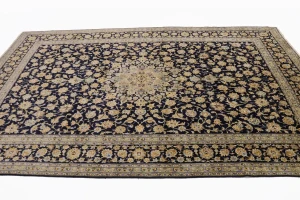 Vintage Dark Navy Traditional 11'6X17'4 Kashan Persian Rug