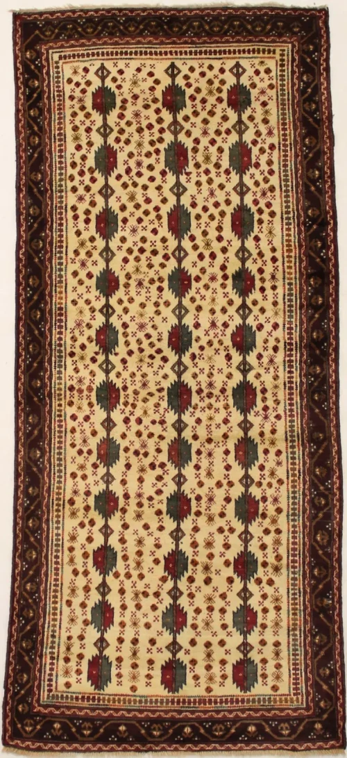 Vintage Cream Tribal 4X9 Turkoman Persian Runner Rug