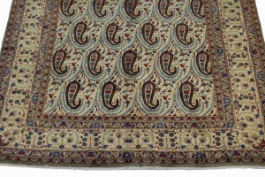 Semi Antique Cream Floral 7X11 Kashan Boteh Persian Rug
