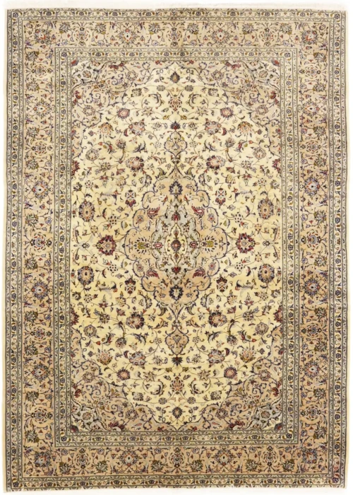 Cream Semi Antique Traditional 8X11 Floral Kashan Persian Oriental Rug