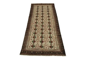 Vintage Cream Tribal 4X9 Turkoman Persian Runner Rug