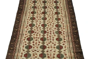 Vintage Cream Tribal 4X9 Turkoman Persian Runner Rug
