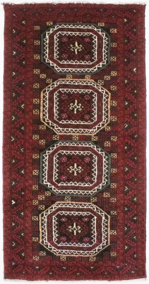 Vintage Red Tribal 3X6 Balouch Persian Rug