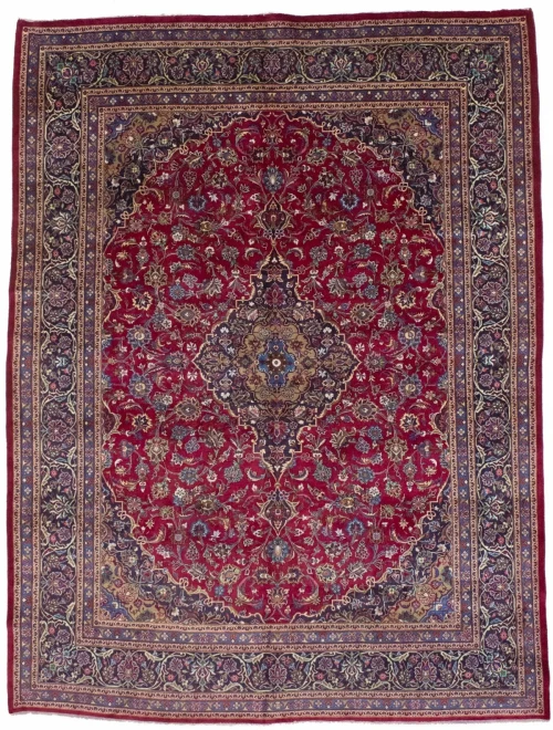 Vintage Rose Red Traditional 10X13 Kashmar Mashad Persian Rug