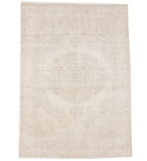 Antique Muted Cream Floral 8X11 Distressed Vintage Oriental Rug