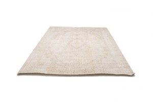 Antique Muted Cream Floral 9X12 Distressed Vintage Oriental Rug