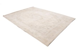 Antique Muted Cream Floral 9X12 Distressed Vintage Oriental Rug