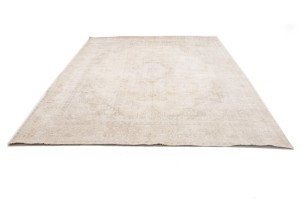 Antique Muted Cream Floral 9X12 Distressed Vintage Oriental Rug