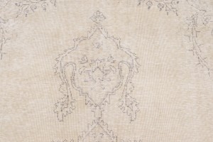 Antique Muted Cream Floral 9'5X12'6 Distressed Vintage Oriental Rug