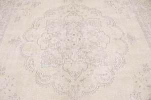 Antique Muted Cream Floral 9'5X12'6 Distressed Vintage Oriental Rug