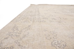 Antique Muted Cream Floral 9'5X12'6 Distressed Vintage Oriental Rug