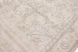 Antique Muted Beige Floral 9'9X12'4 Distressed Vintage Oriental Rug