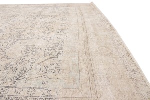 Antique Muted Beige Floral 9'9X12'4 Distressed Vintage Oriental Rug