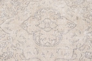 Antique Muted Beige Floral 9'9X12'4 Distressed Vintage Oriental Rug