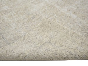 Antique Muted Beige Floral 9'2X12'5 Distressed Vintage Oriental Rug