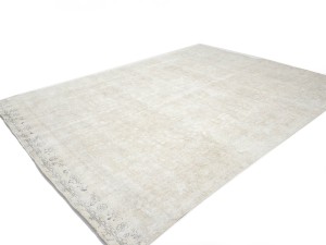 Antique Muted Beige Floral 9'2X12'5 Distressed Vintage Oriental Rug