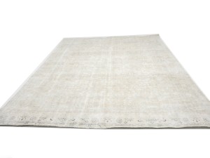 Antique Muted Beige Floral 9'2X12'5 Distressed Vintage Oriental Rug